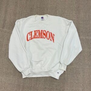 vintage clemson university sweatshirt mens 2xl white 1990s Russell Athletic